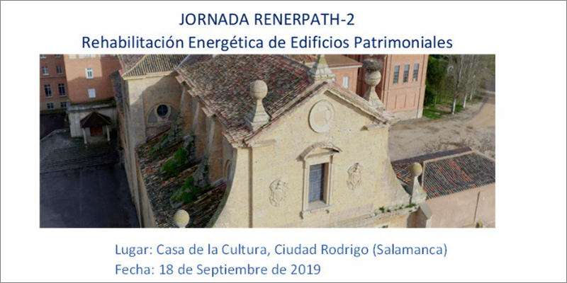 Anuncio de la jornada gratuita sobre rehabilitación energética en edificios patrimoniales.