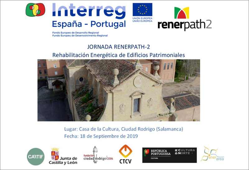 Anuncio de la jornada gratuita sobre rehabilitación energética en edificios patrimoniales.