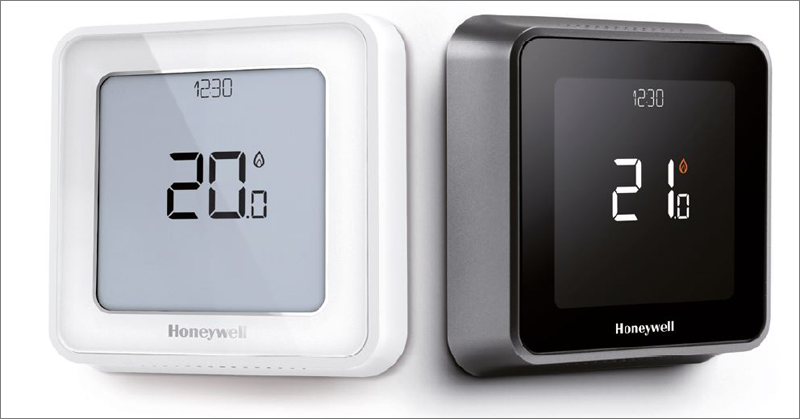 Versiones en blanco y negro del termostato inteligente T6 de Honeywell Home. Regulación de calefacción. 