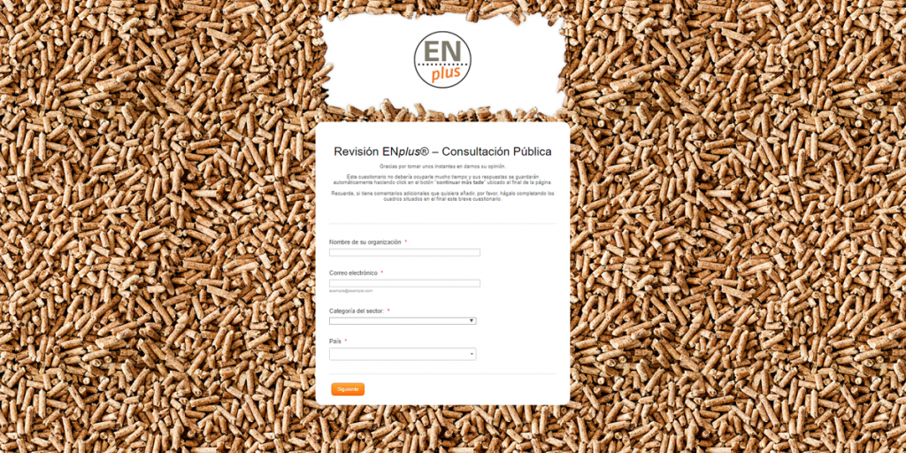 Formulario para la consulta pública del sistema de certificación ENplus de calidad de pellets de madera.