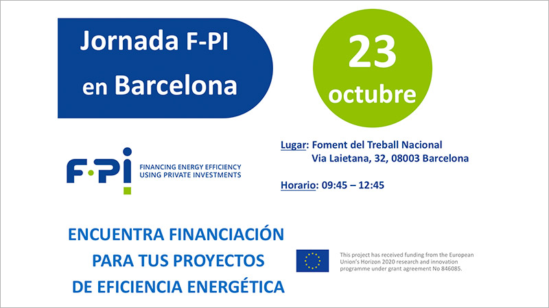 anuncio de la jornada del proyecto F-PI que tendrá lugar en Barcelona el 23 de octubre.