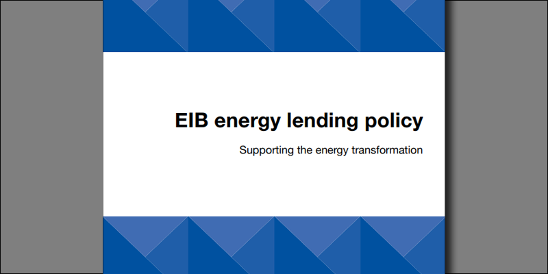 Portada del documento que recoge la nueva política de préstamos energéticos del BEI.