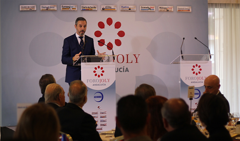 El consejero de Hacienda, Industria y Energía, Juan Bravo, en el Foro Joly Andalucía, donde ha anunciado el lanzamiento de las medidas para la eficiencia energética en el sector indutrial. 