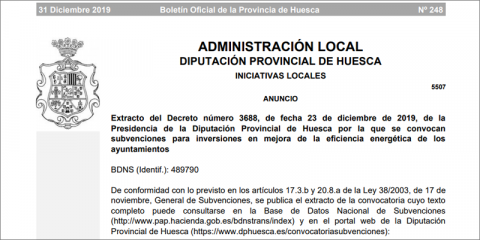 Ayudas para mejorar la eficiencia energética en ayuntamientos de Huesca