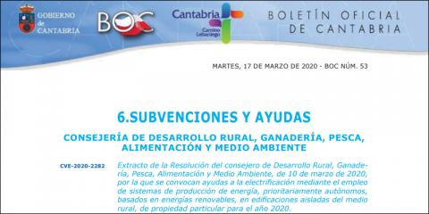 Cantabria convoca incentivos a la electrificación por medio de energías renovables en edificaciones aisladas