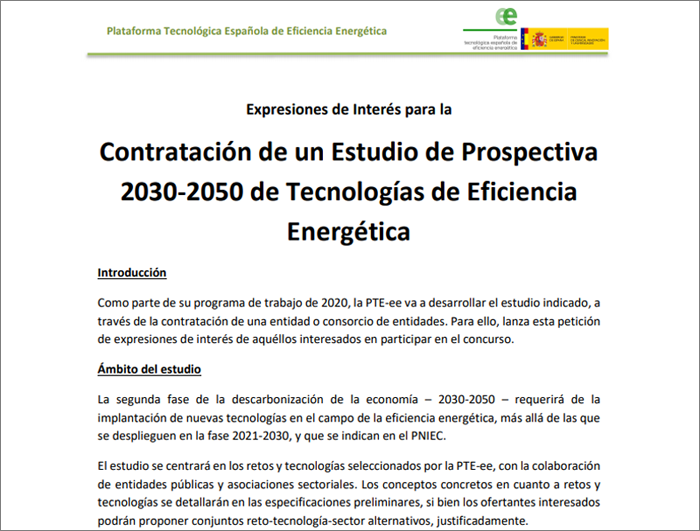 Contratación de un Estudio de Prospectiva 2030-2050 de Tecnologías de Eficiencia Energética