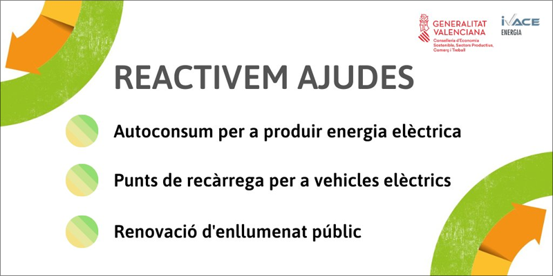 Ivace Energía reactiva las ayudas al autoconsumo, la instalación de puntos de recarga para vehículos eléctricos y la renovación del alumbrado público