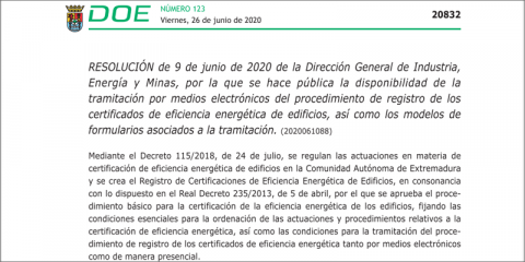 Los extremeños ya pueden obtener de forma telemática las certificaciones de eficiencia energética