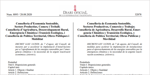 Publicado el decreto ley para el impulso de energías renovables en la Comunidad Valenciana