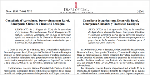 La Generalitat Valenciana convoca ayudas para proyectos contra el cambio climático