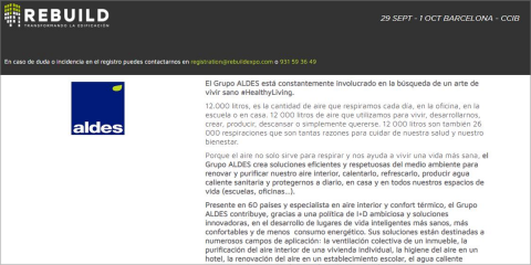 Aldes participará en Rebuild Expo para presentar su gama de soluciones de ventilación
