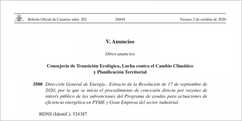 Abierta nueva convocatoria para mejorar la eficiencia energética de las empresas canarias