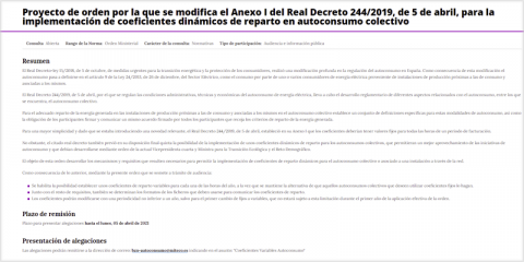 Abierta consulta pública sobre la orden para establecer coeficientes variables en autoconsumo colectivo