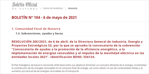 Ayudas para la eficiencia energética, renovables y movilidad eléctrica en las entidades locales de Navarra