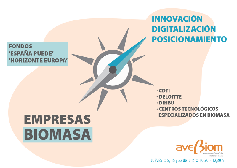 Durante el mes de julio, las empresas del sector de la biomasa tienen la oportunidad de aprender cómo mejorar su posición de mercado, innovar tecnológicamente y digitalizarse asistiendo a tres seminarios clave organizados por la Asociación Española de la Biomasa (AVEBIOM). 