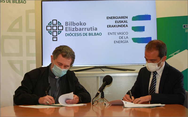 El Ente Vasco de la Energía y el Obispado de Bilbao firman un convenio para impulsar la eficiencia y la instalación de renovables en sus instalaciones