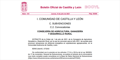 La Junta de Castilla y León subvenciona la eficiencia energética en explotaciones agropecuarias