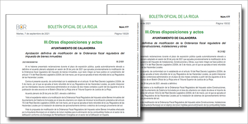 Publicación en el BOR de la aprobación de las ordenanza municipales fiscales de Calahorra. 