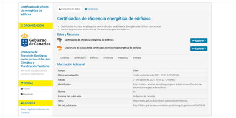 Canarias habilita una plataforma de datos abiertos para acceder al registro de certificados energéticos