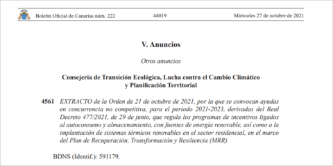 Ayudas al autoconsumo y almacenamiento de energías renovables en Islas Canarias