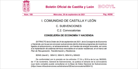 Castilla y León convoca ayudas para instalaciones de autoconsumo energético y climatización renovable