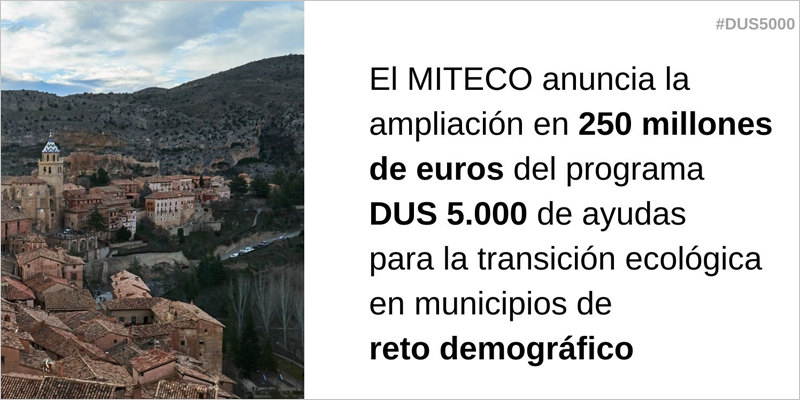 El Miteco destina 250 millones adicionales al programa de energía limpia en pequeños municipios DUS 5.000