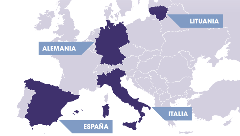 Mapa de Europa con la ubicación de los proyectos