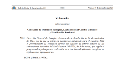 Canarias anticipa las subvenciones para la eficiencia energética de las explotaciones agropecuarias