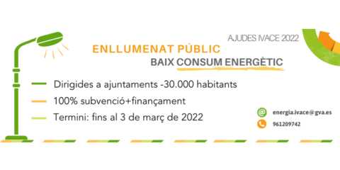 Convocatoria de ayudas del Ivace para el alumbrado público de bajo consumo en municipios valencianos