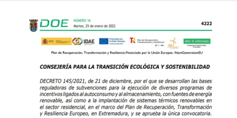 Abierto el plazo de solicitud de las ayudas para autoconsumo energético en Extremadura