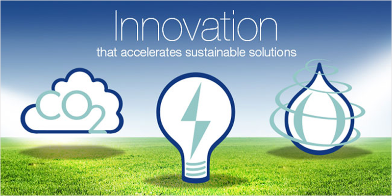 foto en la que aparecen tres iconos sobre energías renovables y un texto en inglés hablando de innovación
