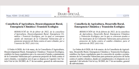 La Generalitat Valenciana abre la convocatoria de ayudas para proyectos contra el cambio climático