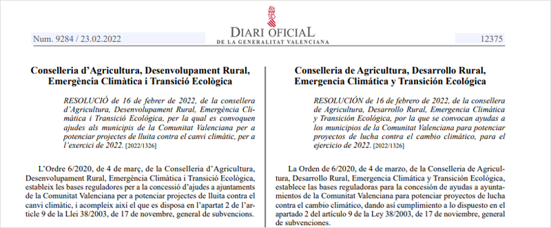 Publicación de las ayudas en el Diario Oficial de la Generalitat Valenciana.