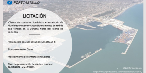 Licitación pública de PortCastelló para la instalación y suministro del alumbrado en la dársena norte