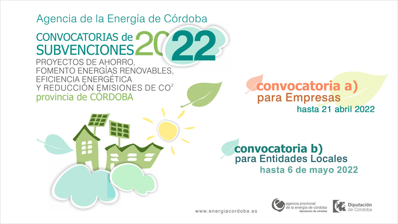 Convocatoria sbvenciones 2022 proyectos de eficiencia energética promovidas por la agencia de la energía de Córdoba.