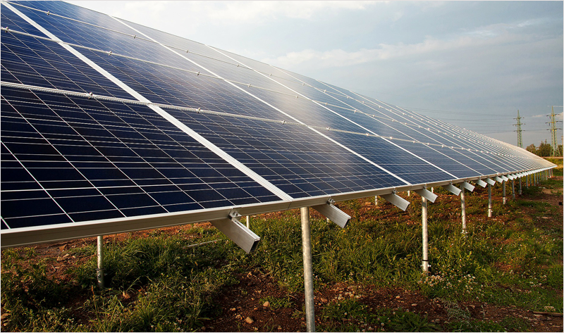 Placas solares instaladas en el campo.