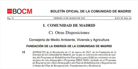 Convocadas las ayudas para la rehabilitación energética del PREE 5000 en la Comunidad de Madrid