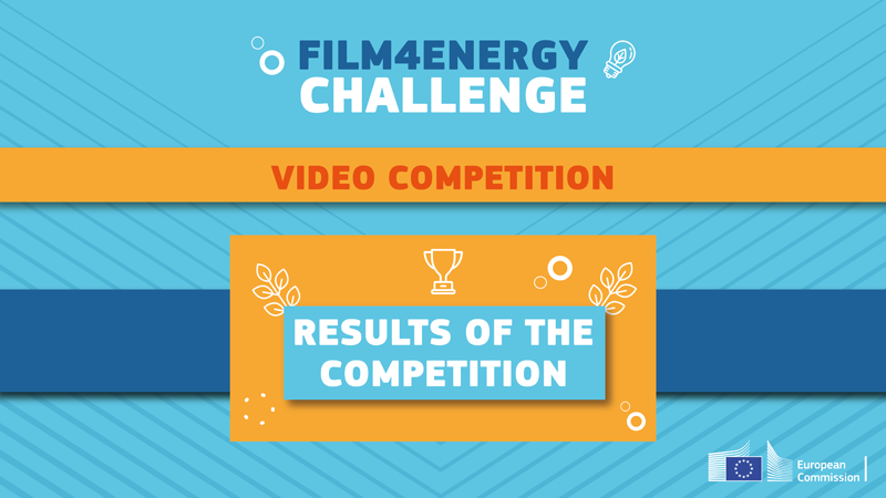 Cartel en el que se anuncia que se conocen los ganadores del concurso Film4EnergyChallenge de la UE.