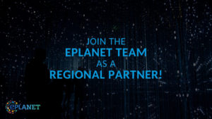 Fondo negro y texto en azul en inglés en el que se invita a participar en la convocatoria al proyecto ePLANET.