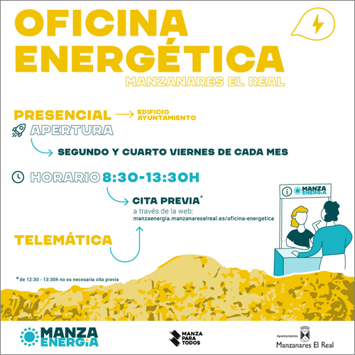 Infografía de los horarios de la Oficina Energética ManzaEnergía en Manzanares El Real.