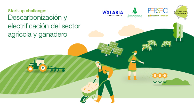 Infografía start-up challenge descarbonización y electrificación del sector agrícola y ganadero.