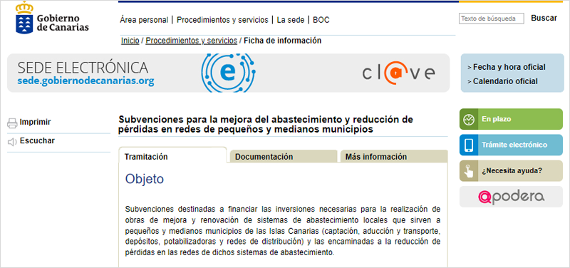 Convocatoria subvenciones mejora de abastecimiento en municipios canarios.