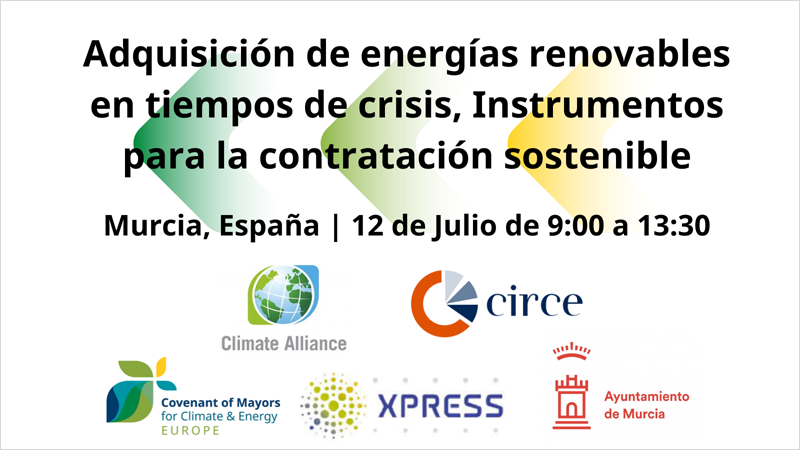 Cartel publicitando el evento del Pacto de los Alcaldes en Murcia sobre energías renovables.