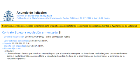 Sale a licitación el contrato de servicios energéticos de edificios municipales en Calatayud