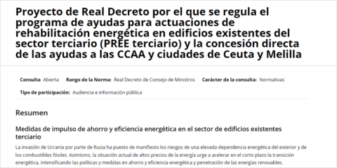 A consulta pública una nueva línea de ayudas para el ahorro energético en el sector terciario