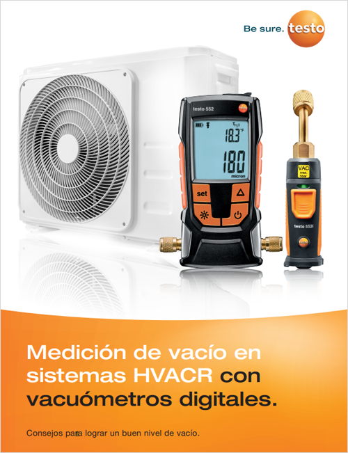 Portada guía de Testo de Medición de vacío en sistemas HVACR con vacuómetros digitales.