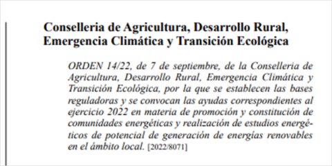 Ayudas para la promoción y creación de comunidades energéticas en la Comunidad Valenciana