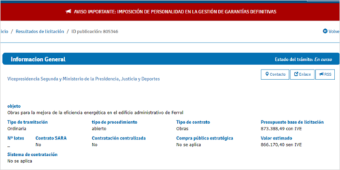 Licitación para mejorar la eficiencia energética de la delegación territorial de la Xunta de Galicia en Ferrol