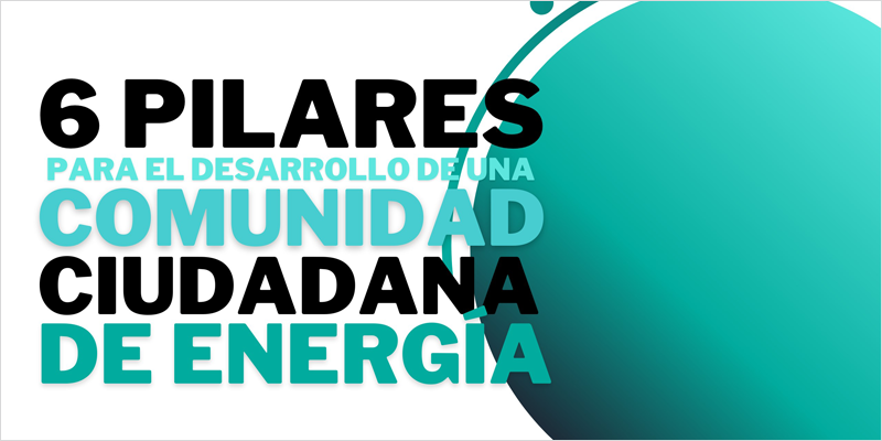 Infografía con el título 6 pilares para el desarrollo de una comunidad ciudadana de energía.
