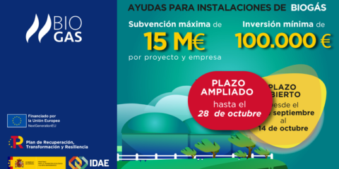 Se amplía el plazo de solicitud de ayudas para proyectos de biogás y de redes de calor y frío